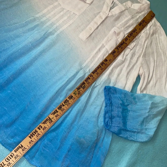 ZAC & RACHEL gauzy ombré tunic long sleeves semi sheer pockets v-neck size 2X - Picture 10 of 13